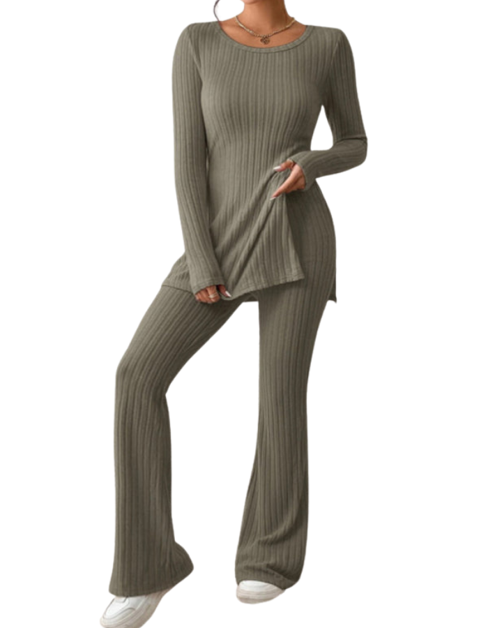 SHOPIQAT Women's Casual Slim Side Slit Knitted Two-Piece Set - Premium from shopiqat - Just $11.250! Shop now at shopiqat